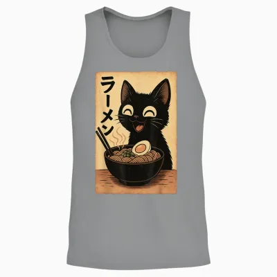 Cat Ramen - Japan Anime T-Shirt, Black, S Unisex Tank Top - Sport Grey