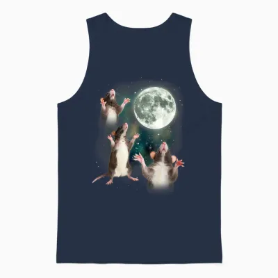 Three Rat Moon | 3 Rats with Dead Moon Oddly Specific Cursed Unisex Tank Top - Navy