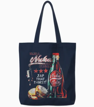 Fallout Video Game Take a Nuka Cola Break Zap That Thirst Tote Bags - Navy