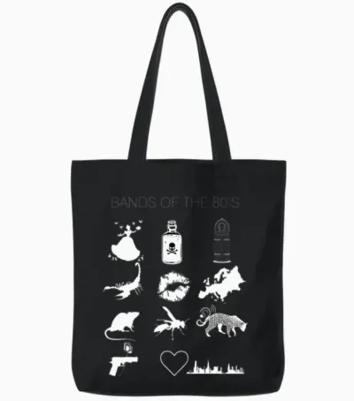 Bands of the 80's Hair Bands Rock Bands 1980's Tote Bags - Black