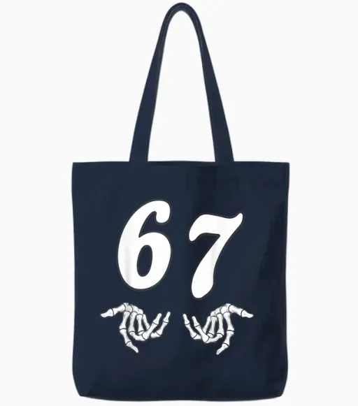 Funny Six Seven 6 7 Meme 67 Skeleton Hand Halloween Costume Tote Bags - Navy