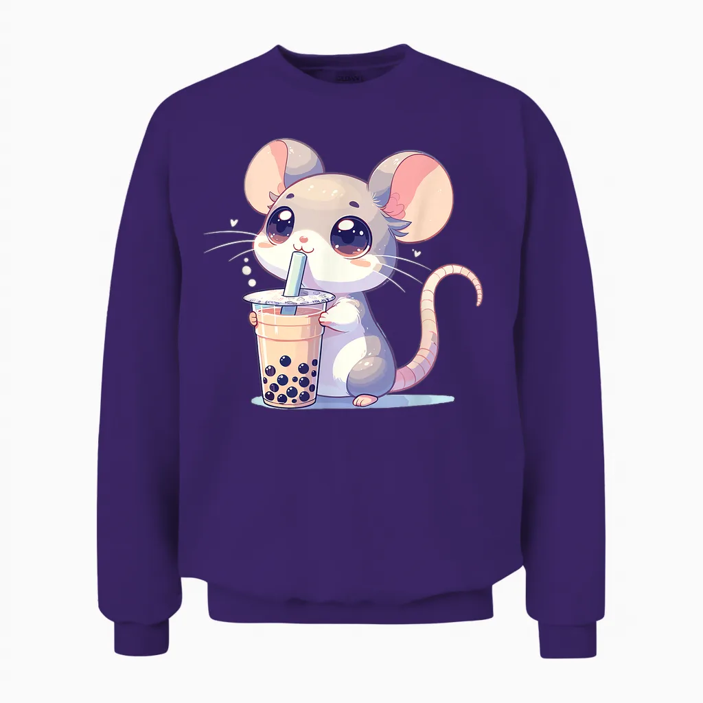 Kawaii Mäuse Bubble Tea Boba Maus Unisex Sweatshirt in Purple