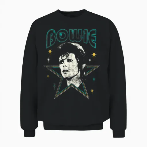 David Bowie Lettering with Portrait and Star Unisex Sweatshirt in Black