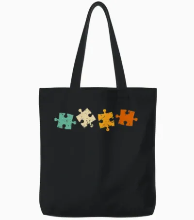 Retro Puzzle Pieces Tote Bags - Black