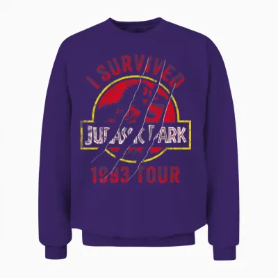 Jurassic Park Scratched Logo I Survived 1993 Tour Unisex Sweatshirt - Purple