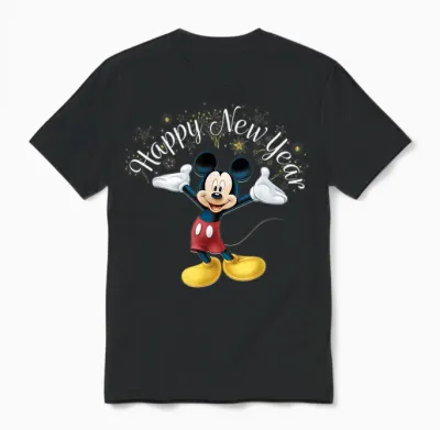 Disney New Year's Mickey Mouse Happy New Year Portrait Unisex T-Shirt - Black