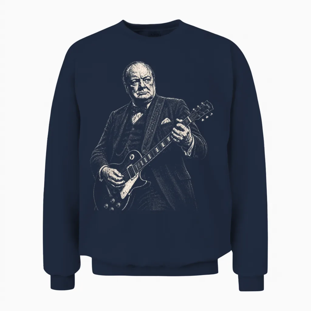Winston Churchill Jouant De La Guitare électrique à Bascule Humour Unisex Sweatshirt in Navy