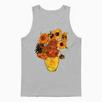 Van Gogh Sunflowers Tee Vintage Yellow Flowers Art Unisex Tank Top in Ash - 1