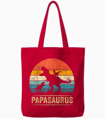 Papasaurus Dinosaur Papa Tyrannosaurus Dino Twin Pack Tote Bags - Red