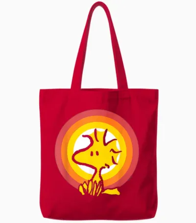Woodstock Sunset T-Shirt Peanuts, Black Tote Bags - Red