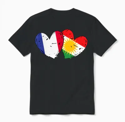 Flag France Kurdistan Heart Pride French Kurdish Unisex T-Shirt - Black