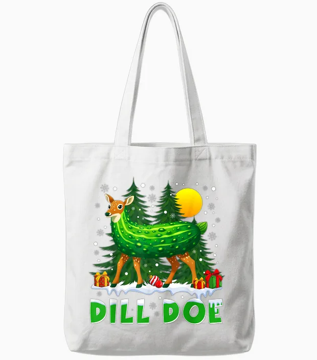 Dill Doe Pickle Funny Inappropriate Christmas Adult Humor Tote Bags in White