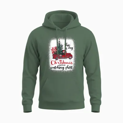 This Is My Christmas Movie Watching Shirt Vintage Red Truck Unisex Hoodie - Military Green