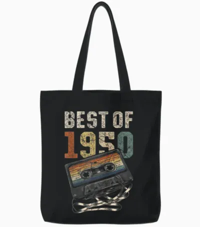 Best of 1950 Cassette 75 Years Music Retro Birthday T-Shirt, Black, S Tote Bags - Black