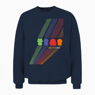 South Park Stan Kenny Kyle & Cartman Color Line Art T-Shirt, Black, S Unisex Sweatshirt - Navy