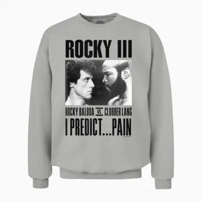 Rocky Iii I Predict Pain Rocky vs Clubber Lang Panel T-Shirt, Grey, S Unisex Sweatshirt - Ash