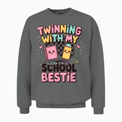Twinning with My School Bestie Cute Matching Friend Twin Day Unisex Sweatshirt - Graphite Heather