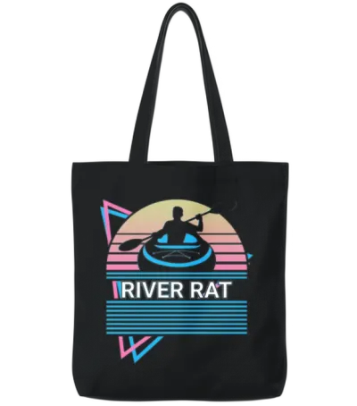 Funny Kayak Kayaking Retro Tote Bags - Black