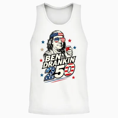 250th 4th of July Ben Drankin Us Flag American Dad Unisex Tank Top - White