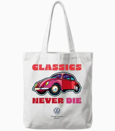 Volkswagen Vw Red Beetle with Logo and Lettering Tote Bags - White