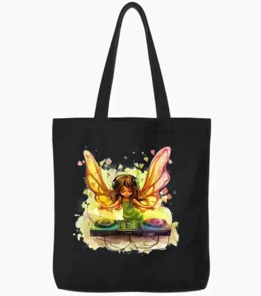 Magical Tunes Avec Ce Dj Fairy Party Pour Les Amateurs De Fées Manche Longue Tote Bags - Black