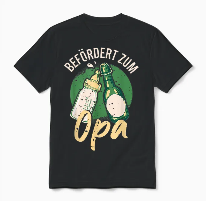 Men's T-Shirt with German Text "zum Opa Befört, Black Unisex T-Shirt in Black