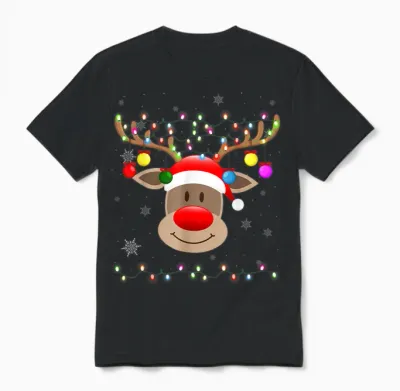 Red Nose Reindeer Snowflakes Chirstmas Lights Unisex T-Shirt - Black