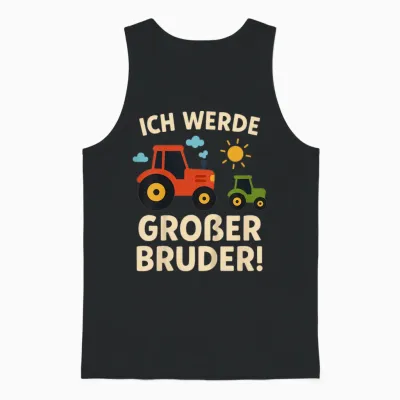 Children's T-Shirt with German Text "ich Werde Großer Bruder Tractor" Farm Unisex Tank Top - Black