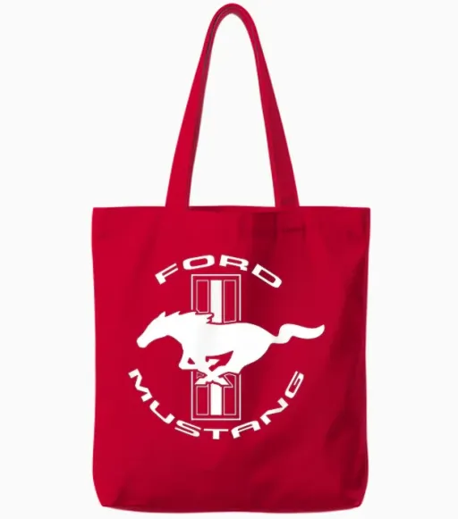 Mustang Tribar Logo White T-Shirt, Black, S Tote Bags - Red