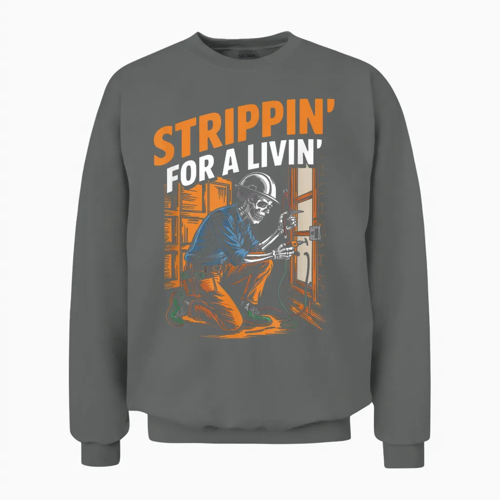 Trippin' for a Livin' Funny Skeleton Electrician Lover Unisex Sweatshirt in Graphite Heather