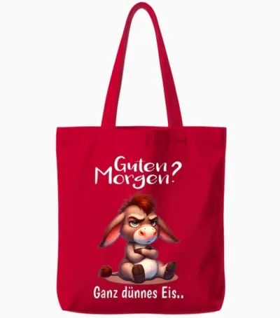 T-Shirt with German Text Morgenmuffel Müde Langschläfer Guten Morgen Donkey, Black, S Tote Bags - Red