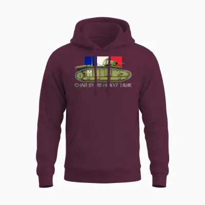 Flag Tank B1 to French Heavy Tank Ww2 Tanks T-Shirt, Black, S Unisex Hoodie - Maroon
