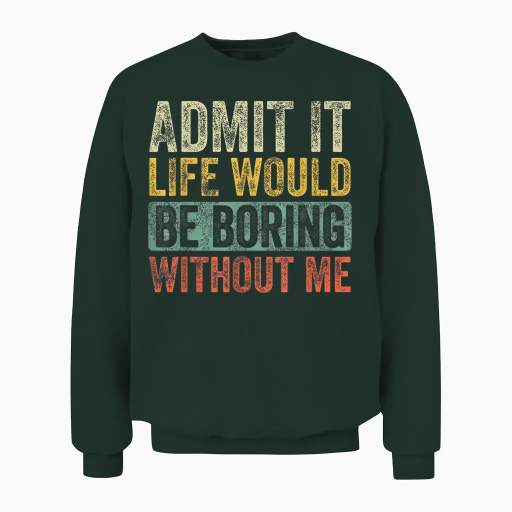 Good Funny Gifts Admit It Life Would Be Boring Without Me Retro Graphic T-Shirt - Unisex Adults - Black - Short Sleeve - Small Unisex Sweatshirt in Forest