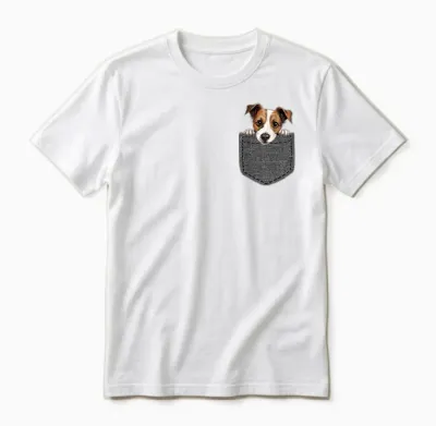 Dog in Chest Pocket Jack Russell Terrier T-Shirt, Black Unisex T-Shirt - White