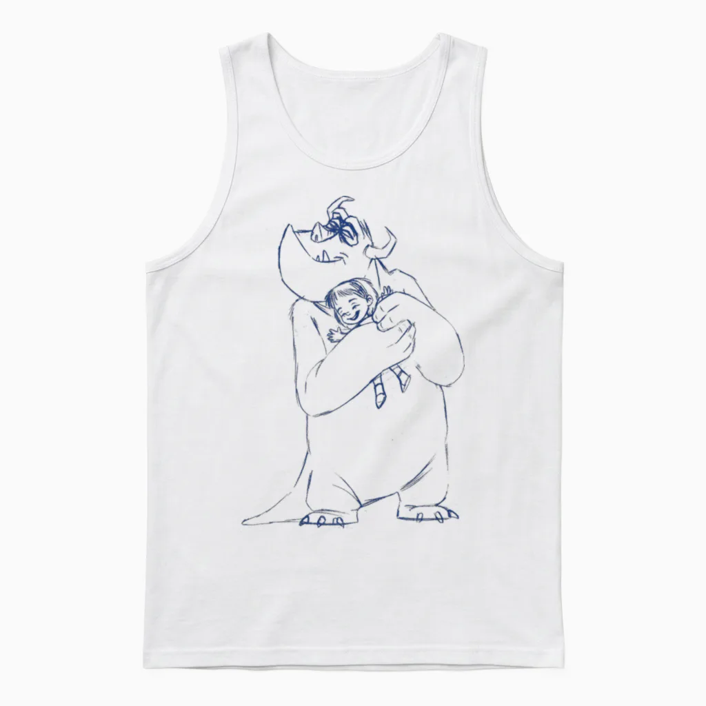 Sketch Hugging Sully and Boo by Disney Pixar Monsters Inc. Unisex Tank Top in White
