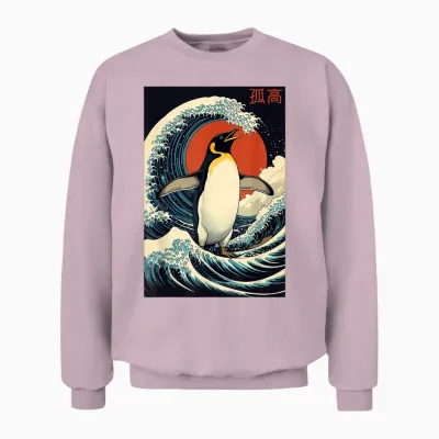 Alone Pinguin Japanische Kunst Lustige Grafik Für Frauen Und Männer Unisex Sweatshirt - Light Pink