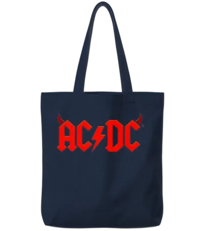 Ac/dc Red Logo with Devil's Horns Tote Bags - Navy