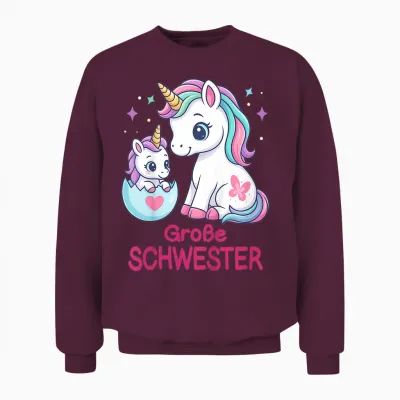 Big Sister Unicorn Motif Cute Rainbow Children's Unisex Sweatshirt - Maroon