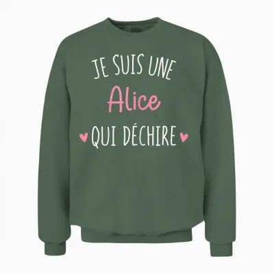 Women's Personalised Gift Alice Who Deschire T-Shirt, Black, Female X-Small Unisex Sweatshirt - Military Green