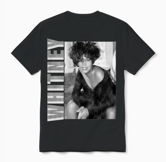 Whitney Houston Photo Black and White and Name Tag Unisex T-Shirt in Black