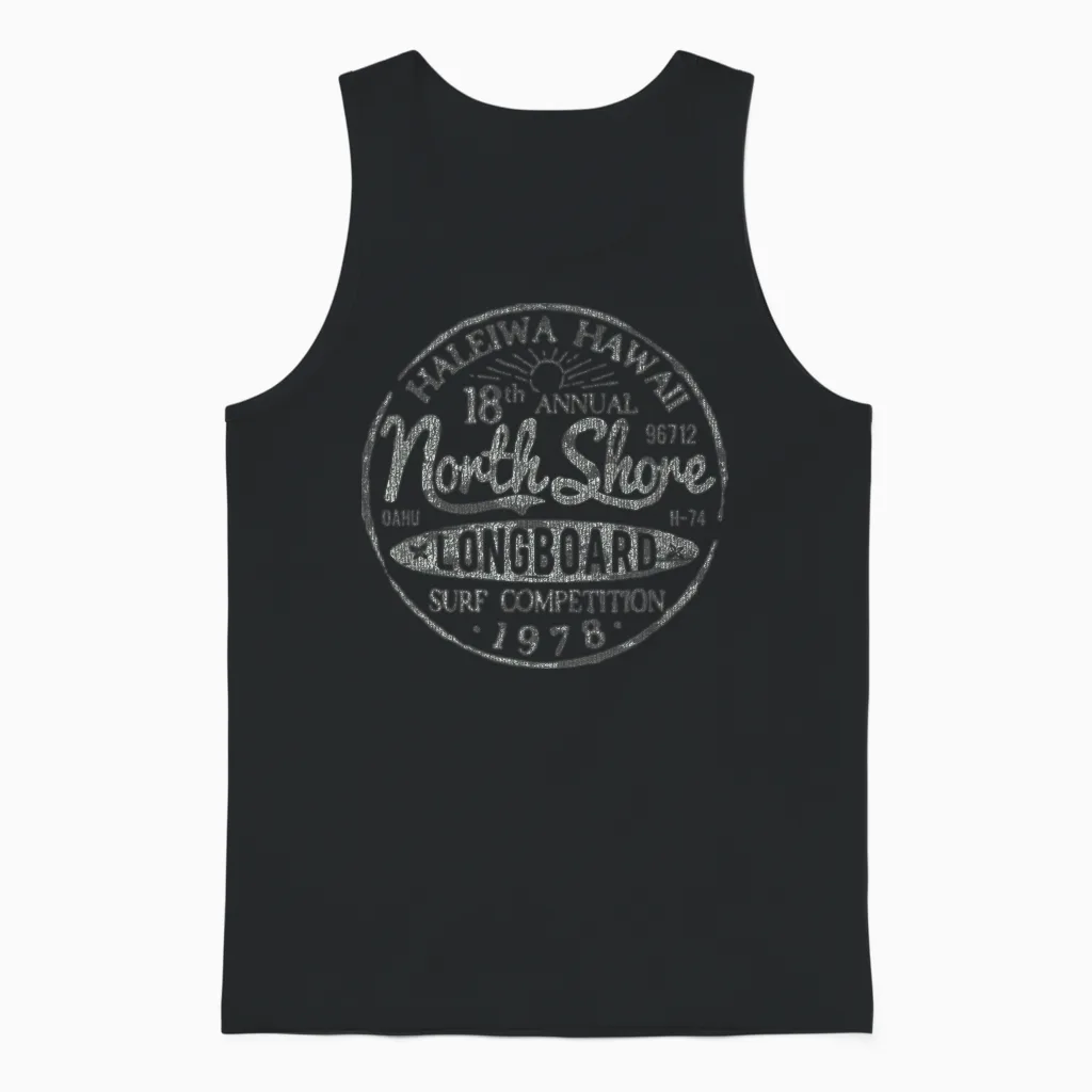 Long Board North Shore Surf Vintage Hawaii Beach Unisex Tank Top in Black
