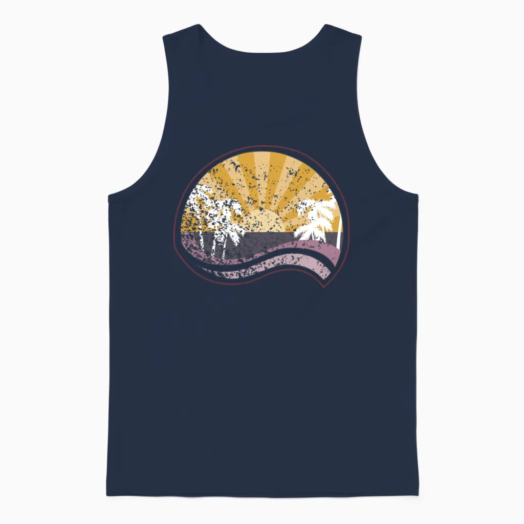 Retro Distressed Sunset Summer & Beach Gift Unisex Tank Top - Navy