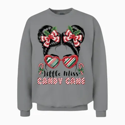 Messy Bun Little Miss Candy Cane Christmas Girls Unisex Sweatshirt - Sport Grey