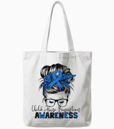 Child Abuse Prevention Awareness Messy Hair Bun Tote Bags - White