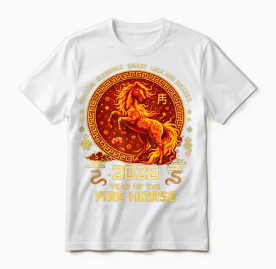 Nouvel an Chinois 2026 Année Du Cheval De Feu Rouge Unisex T-Shirt - White