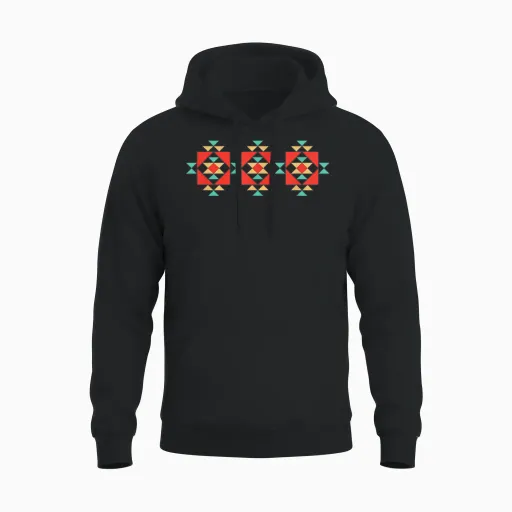 Motif Tribal Amérindien Du Sud-Ouest Santa Fe Unisex Hoodie in Black