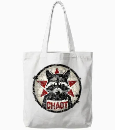 Raccoon Chaos Anarchy Star Fighter Revolution Vintage T-Shirt, Black Tote Bags - White