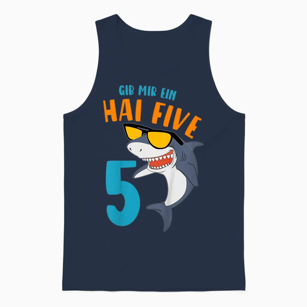 Children's Birthday Shirt 5 Years Gib Mir Hai Five Boy 5th Birthday T-Shirt, Black Unisex Tank Top in Navy