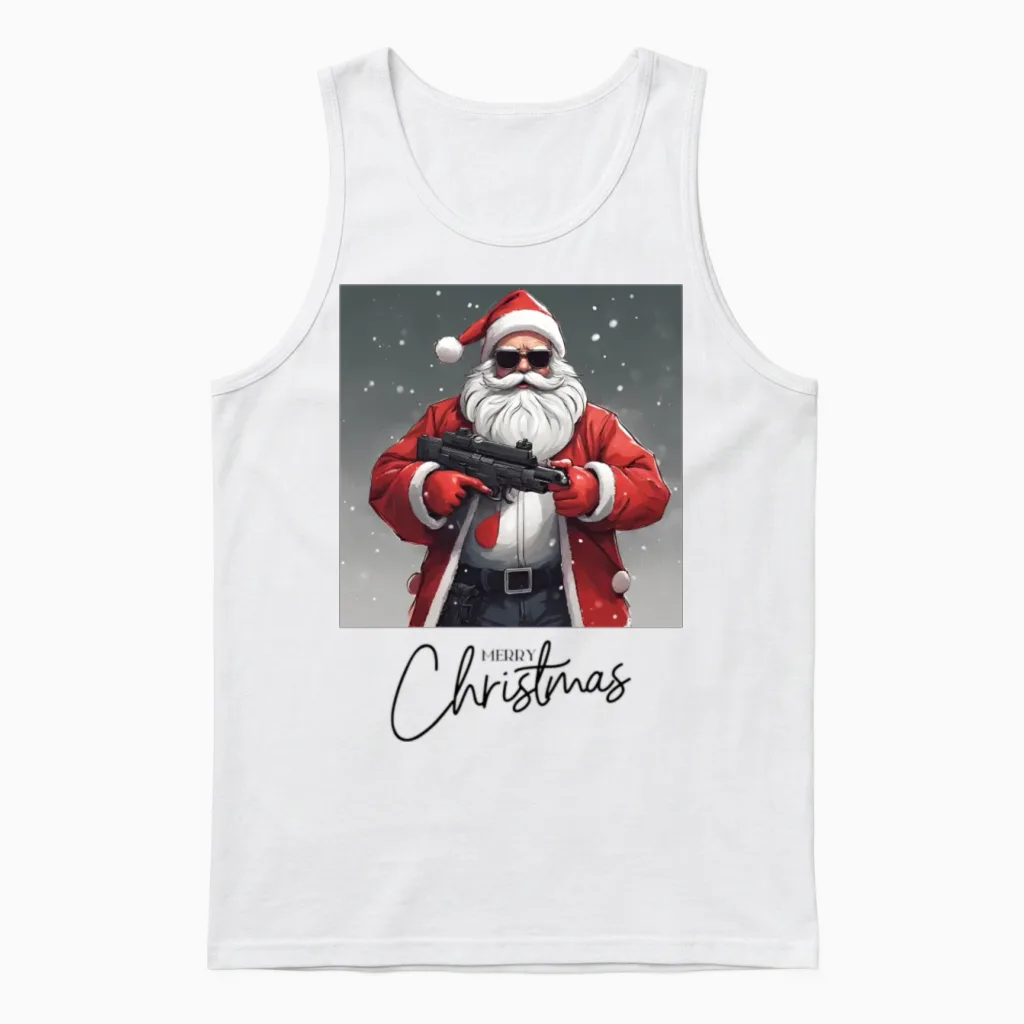 Santa Claus Christmas Unisex Tank Top in White