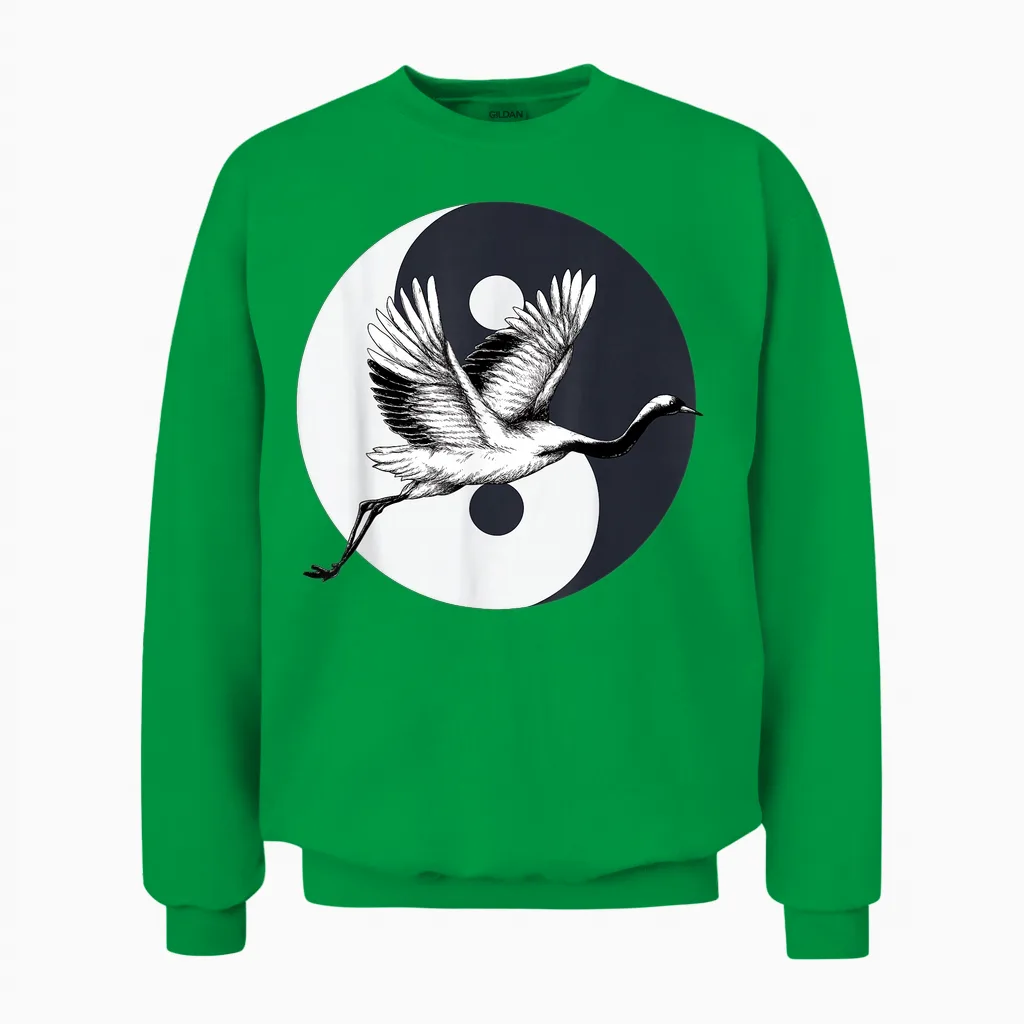 Tai Chi Crane Art Yin, Yang, Qi Gong, Chinesische Kraniche Kunstwerk Unisex Sweatshirt in Irish Green